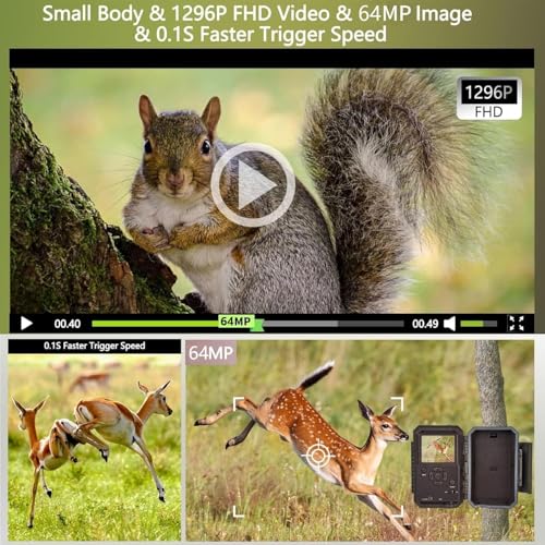 BlazeVideo Wildkamera WLAN mit App,Wildtierkamera Nachtsichtkamera Fotofalle 64MP 1296P Verbinden...