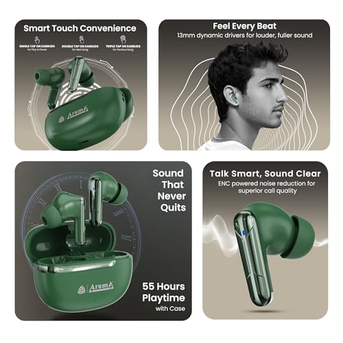Image of AROMA TWS7 Star V5.4 Upto 60Hr Playtime*, ENC, Dual Paring, Fast Charging, Heavy Bass Bluetooth