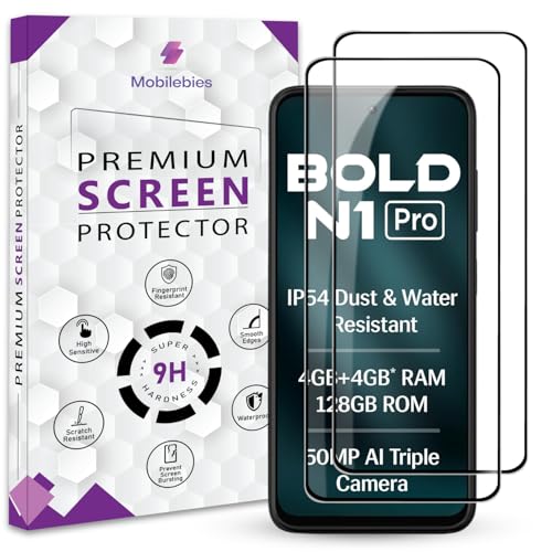 Image of Premium Tempered Glass Screen Protector Guard For Lava Bold N1 Pro (6.67 Inch, Pack of 2) | Edge to Edge Coverage With Easy to installation kit