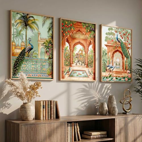 Image of kotart Madhubani Art Wall Painting Traditional Home Decoration With Frame For Living Room Bed Room Hotel Wall Decor Digital Reprint Set of 3 (10X13 INCH)