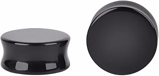 HQLA Natural Black Obsidian Stone Double Flared Ear Plugs Gauges Tunnels - Hypoallergenic Stretcher Expander 0g-5/8" (1 Pair)
