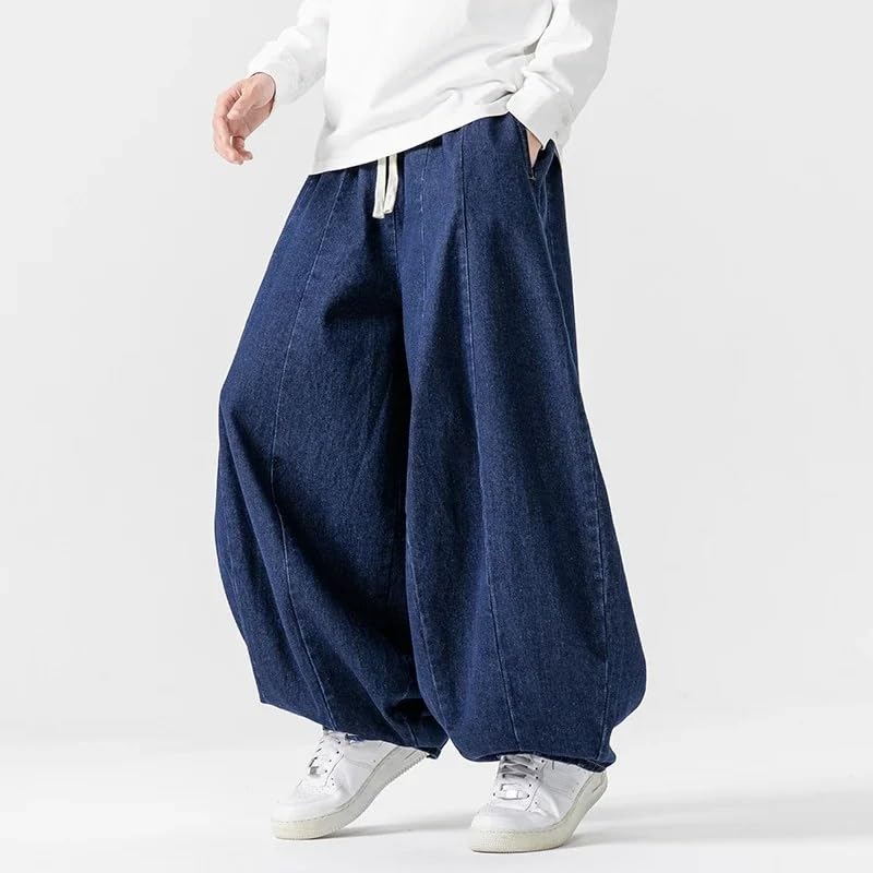 Men Casual Pants Japanese Styles Jeans Loose Mens Hip Hop Lantern Pants Streetwear Male Denim Wide Leg Trousers3