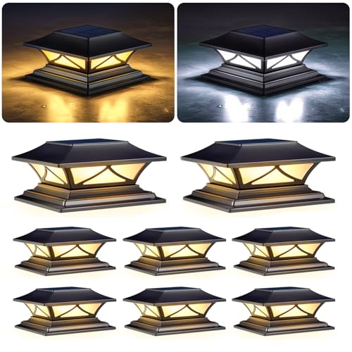 PASAMIC Solar Post Cap Lights 8 Pack, Solar Post Lights Outdoor Waterproof with 2 Color Modes, IP44 Deck Solar Powered for 4x4, 5x5, 6x6 Vinyl/Wooden Posts, Decorate Deck, Patio, Porch, Fence