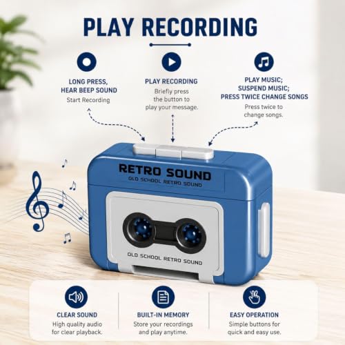 Image of Retro Mini Tape Recorder Keychain with 15 Second Voice Recording & Playback, Vintage Cassette Design, Funny Voice Message Keyring, Gift for Kids & Adults (Multicolor) (Pack of 1)
