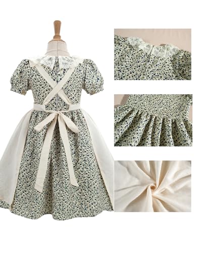 Vestido pionera niña estilo colonial verde floral miniatura 5