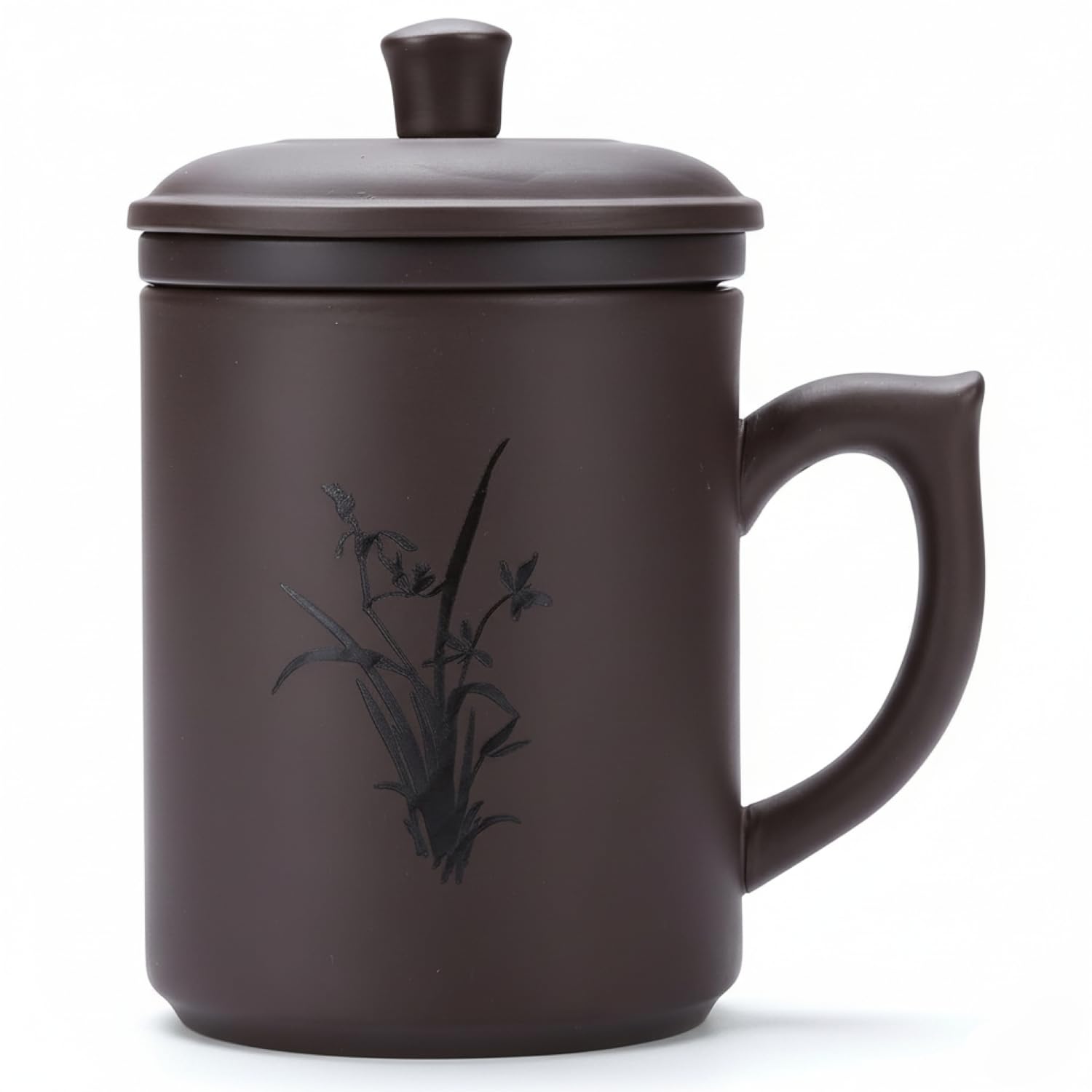 I-MART Tasse à thé, tasse à thé en argile violette avec infuseur et couvercle (383 g – fleur)