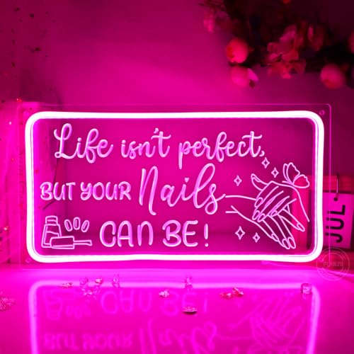 Image of Planzo Nails LED Neon Light Sign Tech Spa Salon Studio Beauty Wall Decor | Business Stores Logo Barber Shops Bedroom Wall Sign Decor, Girls Lady Birthday Christmas Gift, 5V USB, 15.75 inchX8.27 inch Pink