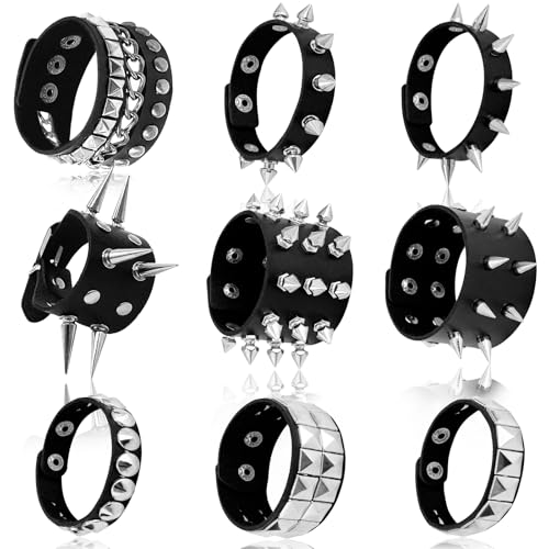 Punk Studded Bracelet Goth Bracelet Leather Rivets Spike Bracelets Cuff Adjustable Metal Wristband Gothic Accessories