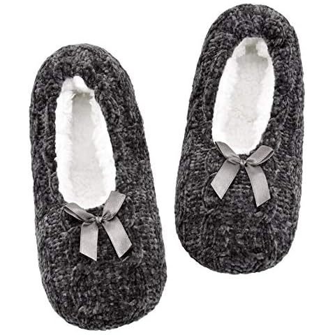DICUIRD Womens Thick & Warm Slipper Socks with Grippers - House Slippers（Chenille Black, 8-10） Cover