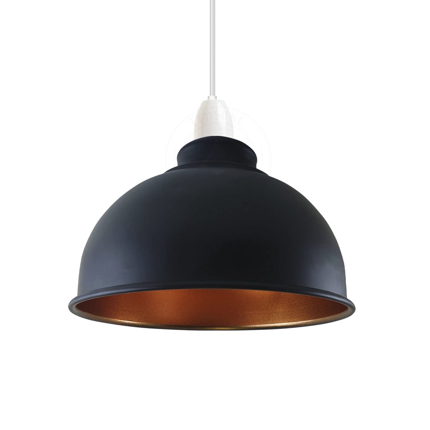 LEDSONE Retro Industrial Light Shade, Rustic Vintage Metal Ceiling Lamp Shades Repalcement E27 B22 Pendant Lights, Small Bulb Guards Bedroom, Living Room-Reducer Plate (Black & Gold 21cm) (LS21)