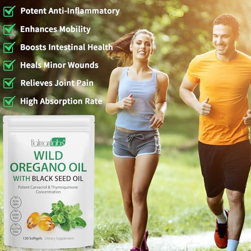 Oregano öl, Oregano Öl Kapseln120 Softgels, 165mg Carvacrol,6000mg Oregano-Kräutersupplement, 2 in 1 6000mg Oreganoöl mit Schwarzkümmelöl 200mg