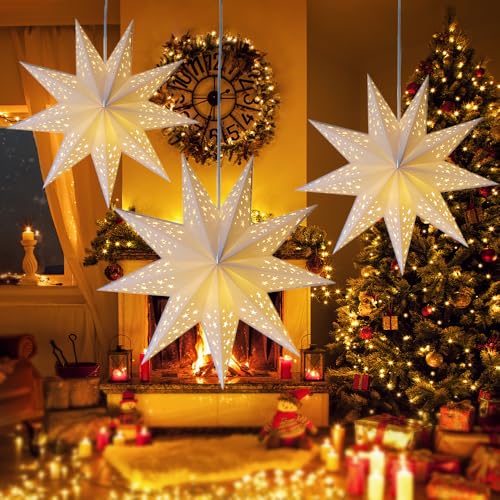 Rppiup 3 Stück 45cm Papiersterne Weihnachten, Leuchtsterne...