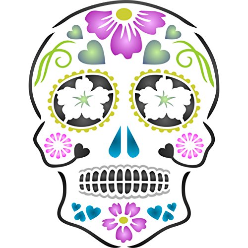 Day Of The Dead Sugar Skull Stencil, 8 X 10.5 Inch (L) - Halloween Decor Stencils For Painting Template #TOP20