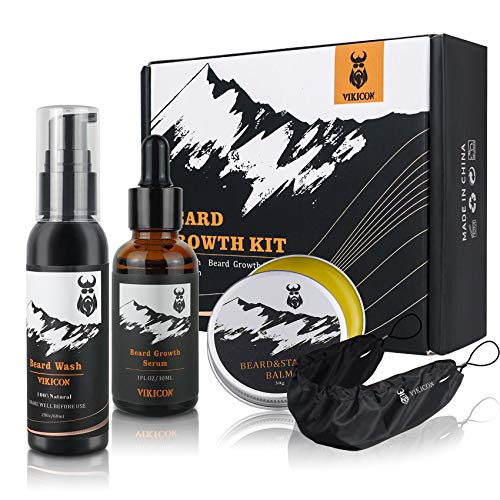 Beard Brush for Men, VIKICON Beard Growth Kit