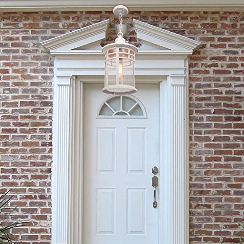 Image of Darkaway Large Outdoor Pendant Lights for Porch, 15inch Outdoor Chandelier Hanging Porch Lights Ceiling Mount Aluminum with Seeded Glass for Front Porch Gazebo Patio (Large, White)