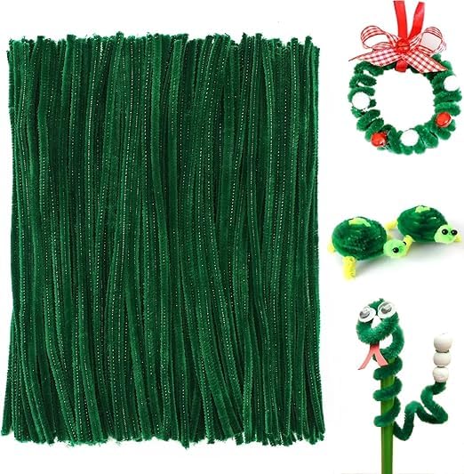 Image of 100Pc Pipe Cleaners Craft Set | Chenille Stem Fuzzy Sticks DIY Craft Supplies for Art Projects Activities, Decorations, Flower Making, Modeling & Sculpting (Dark Green)