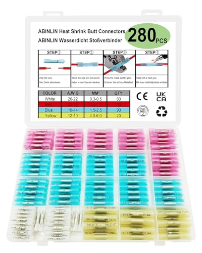 Elektrische Klemmen Retoo Lötverbinder-Set 100 Stück – Wasserdichte Schrumpfverbinder Mit Schmelzkleber, 4 Größen Für Kabel 0,25–6 Mm²