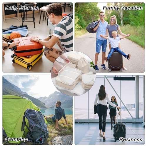Koffer Organizer Set, 10 Stück Packing Cubes for Suitcase Travel Accessories Kofferorganizer Set Kleidertaschen Packwürfel Kosmetik Travel Organizer Packtaschen für Koffer (Beige)