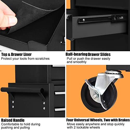 Goplus Rolling Tool Chest, 6-Drawer Tool Box Organizer W/Auto Locking System & Lockable Wheels & Sliding Drawers & Detachable Top, Tool Storage Cabinet For Garage Workshop, Black #TOP3