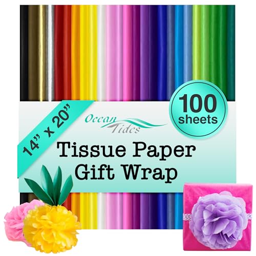 Ocean Tides Premium 100 Sheets (14 x 20 Inches) Valentine’s Wrapping Paper – 25 Colors Gift Wrapping Tissue Paper Bulk for Romantic Gifts & Birthdays – Colored Tissue Papers for Gift Bags, Assorted