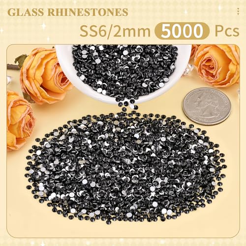Image of 5000PCS SS6 /2mm Crystal Glass Rhinestones for Bedazzling (Jet Black) | Flatback Rhinestones for Crafting DIY Crafts Nail Art Makeup Decoration, Gems Diamond Charms for Tumbler Shoes Clothing Mug
