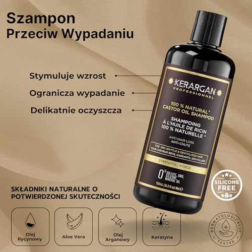 Kerargan - Zestaw Przeciw Wypadaniu Włosów Szampon & Odżywka z Olejem Rycynowym dla Suchych, Łamliwych, Oslabionych Włosów - Stymuluje Wzrost - Bez Sulfatów, Silikonu, GMO - 2x500 ml