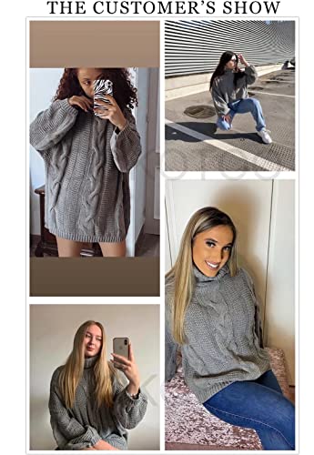 Dokotoo Sweater Women Winter Warm Chunky Turtleneck Cowl Neck Balloon Long Sleeve Oversized Maternity Cable Knit Long Tunic Sweaters Pullover Jumpers Grey L #TOP4