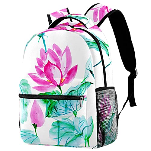 Sac à dos de voyage motif floral aquarelle avec porte-bouteille pour filles et garçons