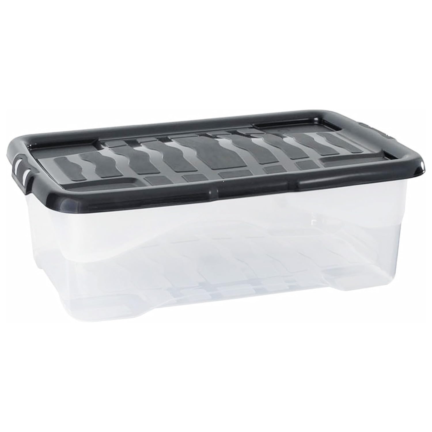 Storm Trading Group Black Curve Plastic Storage Boxes With Lids Stackable & Strong Durable Containers For Home & Office Organization (1, 24 Litre)