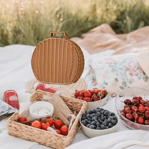 Rattan Aufbewahrungskorb Koffer, Rattan-Koffer mit Hand kleine Koffer Vintage-Koffer Gewebter Aufbewahrungskorb Geschenkboxen Körbe Für Kleidung, Decken, Handtücher, Spielzeug. (L)