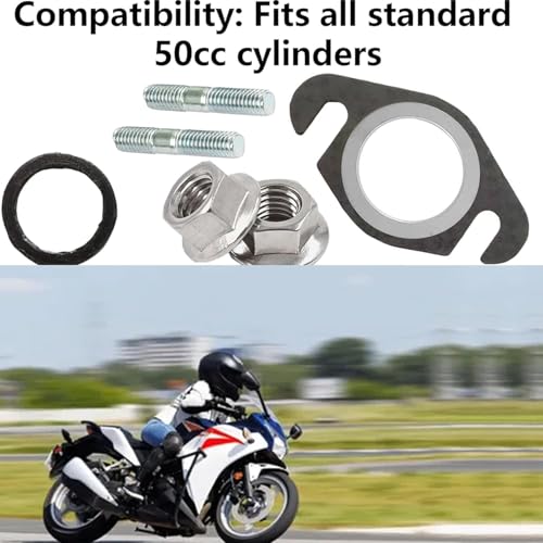JINJUMEI Auspuffdichtung und Auspuff Stehbolzen, Krümmer Dichtung Set, 50cc 2T Roller Löcher Achsabstand 48mm für Yamaha Aerox Mach-G Jog-R Bw’s Nitro,für 50ccm Roller