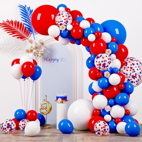 Image of Voircoloria 130pcs Red White Blue Balloons Different Sizes 18 inch 12 inch 10 inch 5 inch Party Latex Balloons for Birthday Graduation 4th of July Independence Day Anniversary New Year Holiday Party Decorations