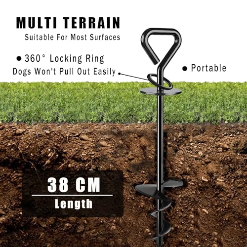 Bodenanker Hund, 12mm Spiralklinge Anlegepflock für Hunde bis zu 220 lbs für Camping, Erdanker Bodenanker Hund für Garten Strand Rasen Outdoor（Schwarz）