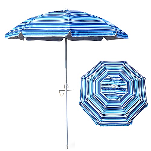 SNAIL Beach Umbrella 6.5FT Outdoor Sunshade Umbrella with Sand Anchor Tilt Aluminum Pole and Air Vent Portable UV 50+ Sun Protection Wind Resistant Umbrella with Carry Bag for Sand, Blue Striped