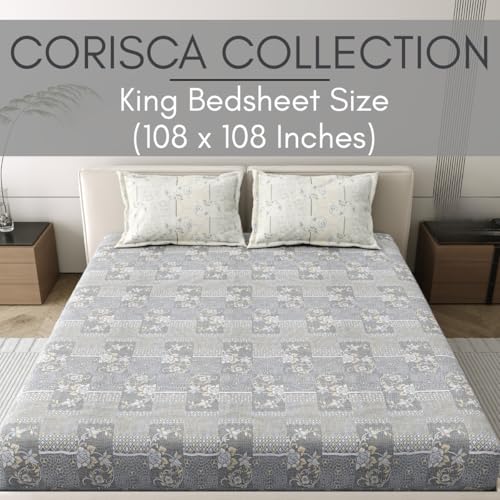 Image of Mafatlal 186 Tc Corsica Cotton Bedsheet King Size | 108 X 108 Inches | Summer Breathable Fabric Bed Cover for Comfortable Sleep | Premium Bedding with 2 Pillow Covers | Peach Blush
