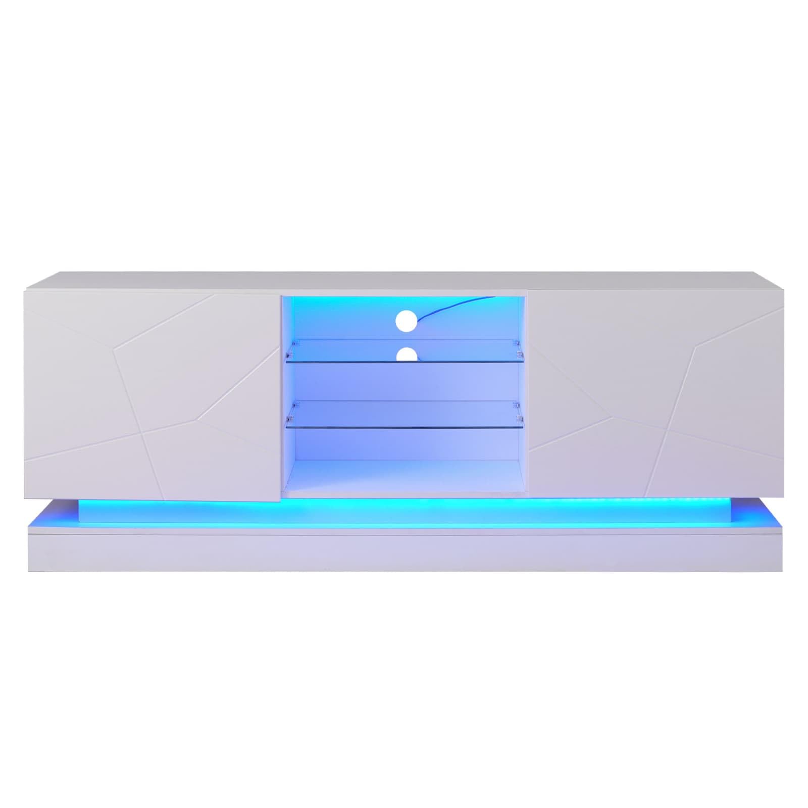 KOMHTOM Meuble TV Moderne avec éclairage LED 16 Couleurs, Meuble télé avec 2 Portes et des séparations réglables, Meuble de Salon avec Rangement (Blanc, 160x38.5x60cm)