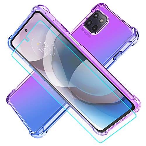 Motorola One 5G Ace Case, Motorola One 5g ace Phone Case, HNHYGETE Transparent Shockproof Slim Two-Color Soft TPU Protection Cover Cases for Motorola One 5G Ace (Purple/Blue)
