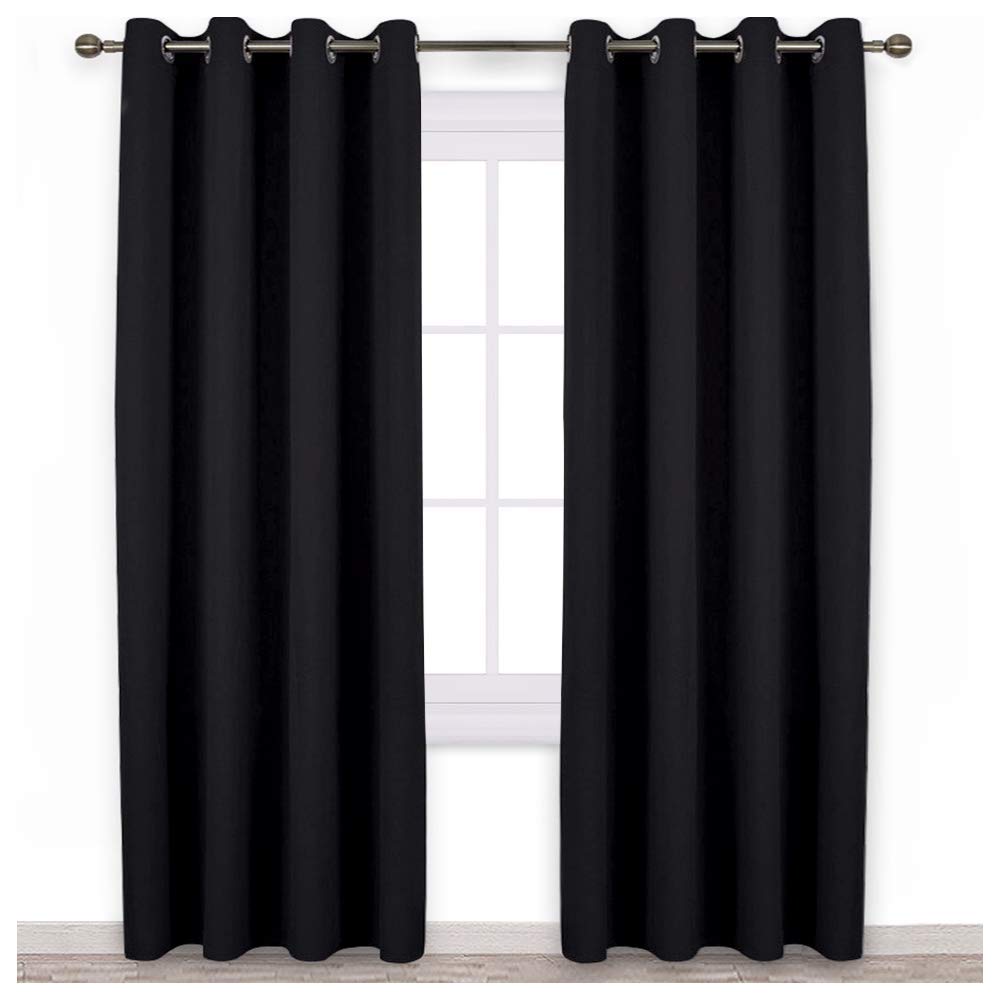 NICETOWN Black Blackout Curtains for Bedroom 213 CM Long - Light Reducing Thermal Insulated Solid Grommet Black out Curtains/Panels/Drapes for Living room (Set of 2, W132 x L213)