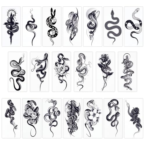 CRASPIRE 20 Sheets Snake Temporary Tattoos Black Snake Paper Temporary Removable Tattoo Stickers Waterproof Long Lasting Makeup Tattoos Stickers for Body Arm Neck Back Leg Art
