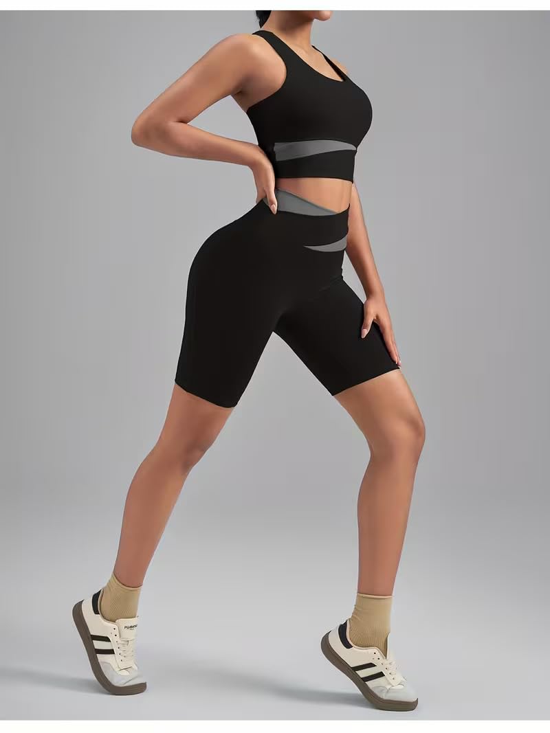 Set di 4 pezzi da donna per yoga, allenamento, con cerniera, giacca a maniche lunghe, leggings da yoga per fitness, reggiseno imbottito sportivo per corsa, fitness, tuta senza cuciture