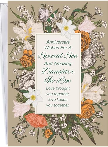 Son and Daughter-in-Law Anniversary Card - Envelope Included - MADE IN CHICAGO - Protected Shipping - Arrives in a sturdy, thick cardboard, Stay-Flat Mailer - D#96049