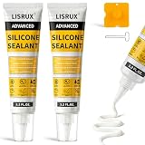 LISRUX Advanced White Silicone Caulk for Kitchen & Bathroom - 2 Pack (3.2 Fl Oz Each) | 100% Waterproof Silicone Sealant...
