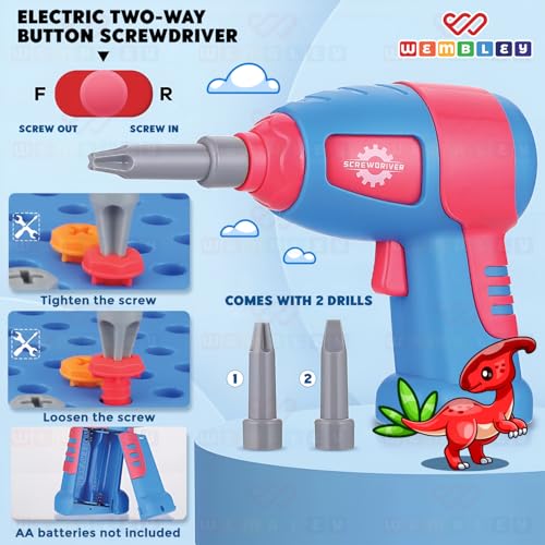 Image of Wembley Electric Drill Screw Puzzle Set| Creative Dinosaur Themed Art Puzzle for Kids| 351 Pieces with Electric Screwdriver| 2D & 3D Building Block Kit| STEM Educational Activity Set for Boys & Girls