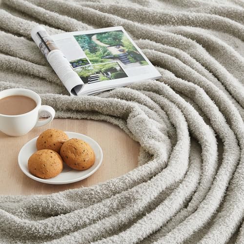 Image of CYMULA Super Soft Knit Throw Blanket Twin Size Light Grey-Lightweight Plush Fuzzy Fluffy Warm Cozy Blankets and Throws for Sofa Bed All Season Use, 60x80 inches