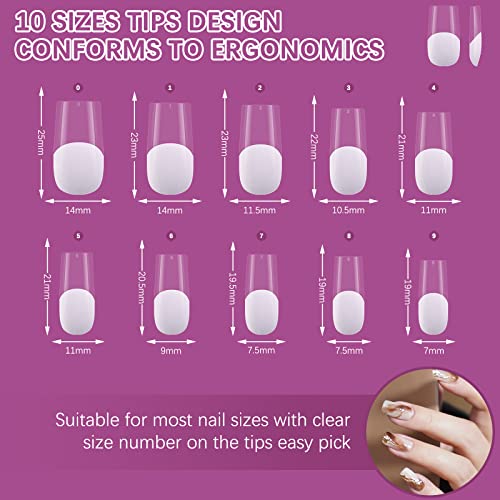 Xinya Bao Fake Nails 600Pcs Press On Nails Pre-Shape Gel Nail Tips For Full Cover Acrylic Nails, False Nails For Nail Extension Nail Art, Home Diy Nail Salon 10 Sizes(Medium Square Fake Nails) #TOP1