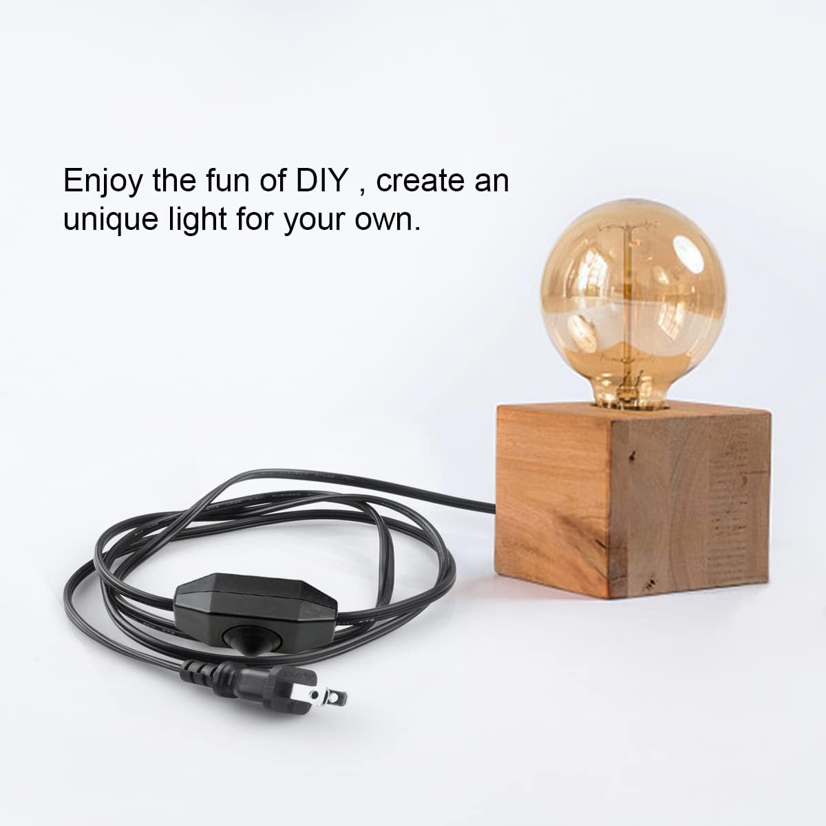 Lamp Cord with Knob Dimmer Switch, Black Wire Plug in, Stripped Ends Ready for Wiring Gladfresit, 6 Feet, UL Listed (2 Packs) 2 Packs Knob Switch image 7 of 7 B0B12H6ZJX