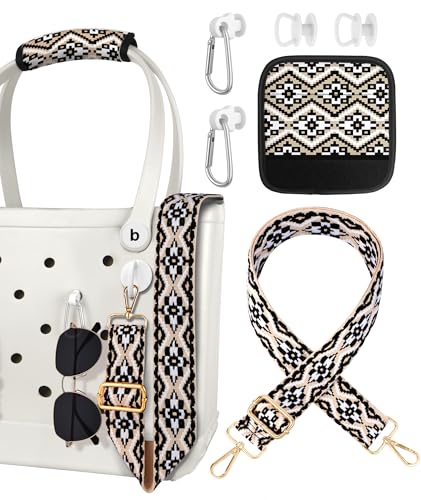 Image of Bag Strap Crossbody Charms for Bogg Bag Accessories - Shoulder Strap Neoprene Luggage Handle Wrap for Suitcase & 2 Key Holders Cross