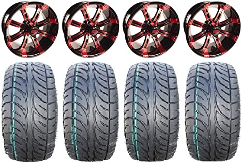 Bundle - 9 Items: Gtw Tempest 12" Golf Cart Wheels Red 205X30 Fusion Tires [For E-Z-Go & Club Cargolf Carts] #TOP10