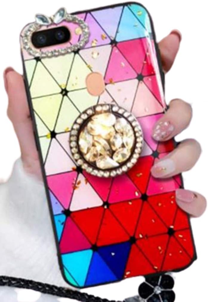 Aulzaju Case for iPhone 6 Plus,iPhone 6s Plus Cute Stylish Case with Ring Stand Holder iPhone 6 Plus Sparkle Case for Women iPhone 6s Plus Grid Design Hybrid Hard Protective Phone Cover for Girls Red