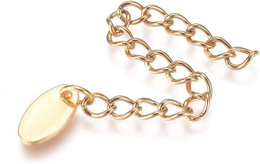 DanLingJewelry 50Pcs Golden Color Extender Chains Stainless Steel Chain Extender Curb Chain with Oval Charms for Jewelry Making Supplies - Image 3